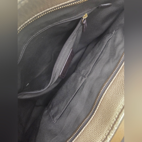 COACH Metallic Pebbled Leather Zip Top Tote Bag - Gold/Platinum - Picture 9 of 11